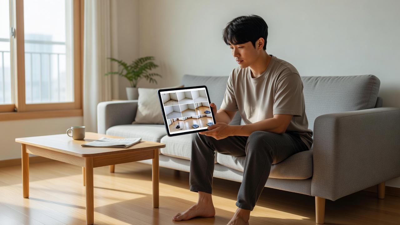 입주청소 후기에서 작업 전후 사진을 확인하는 모습