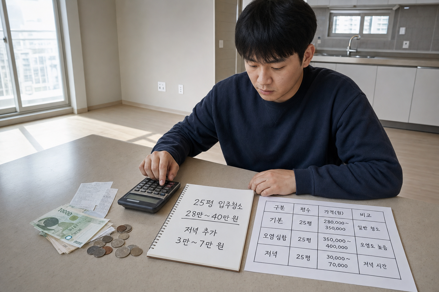 아파트 입주청소 가격 저녁 가능 여부와 25평 비용 기준