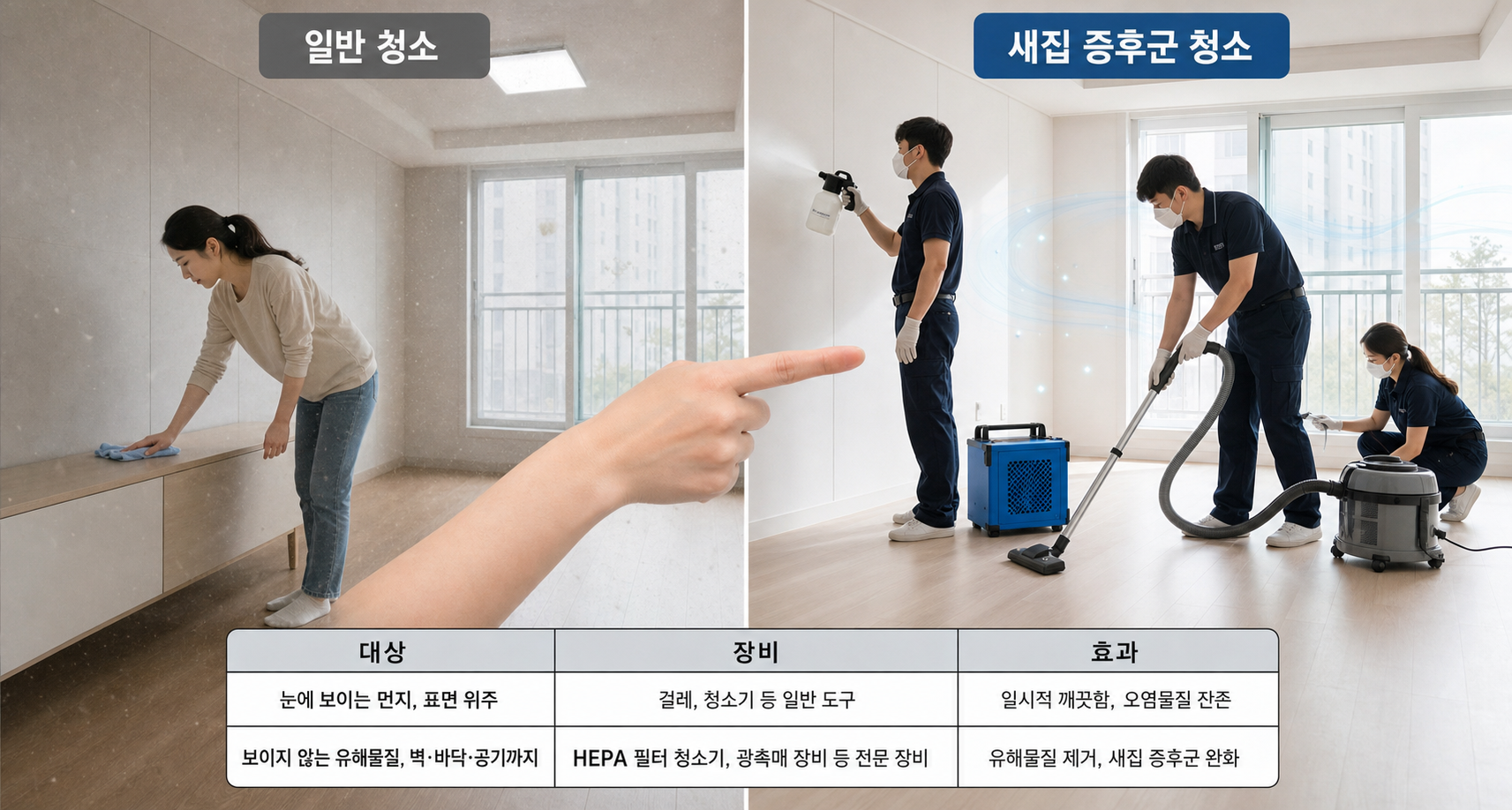 새집 증후군 청소, 보이는 곳만 닦는 청소는 하지 않습니다