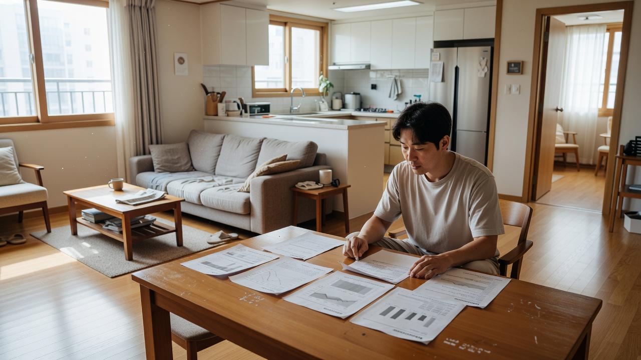 입주청소 비용을 비교하는 현실적인 아파트 내부 장면