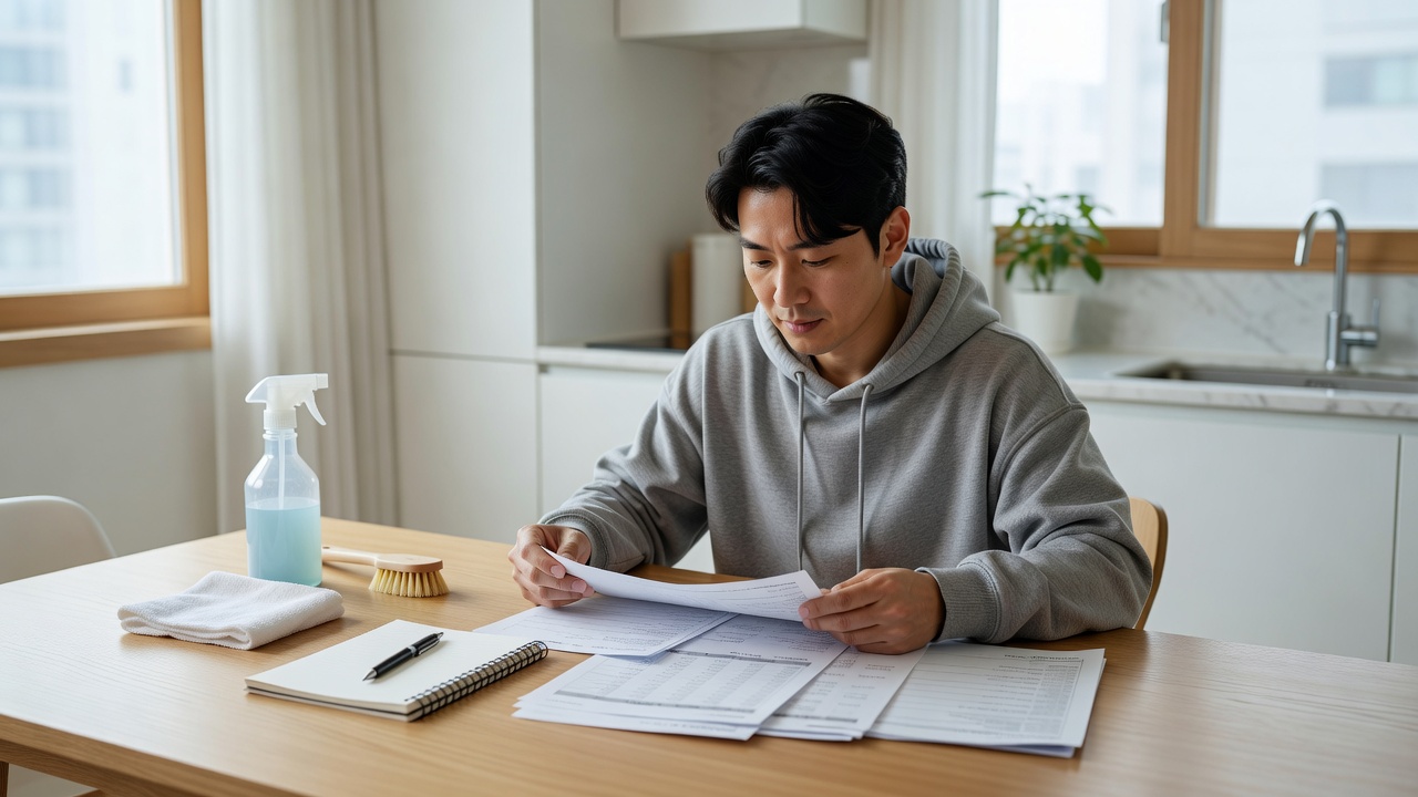 입주청소 비용 견적서를 검토하는 모습
