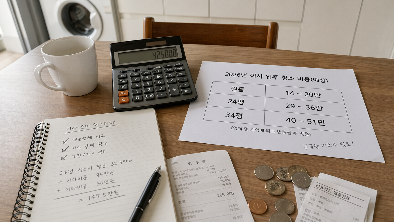 입주청소 비용 2026년 기준 평수별 견적과 추가요금 체크법
