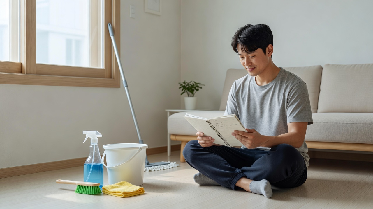 입주청소 비용 항목별 견적을 준비하는 실내 모습